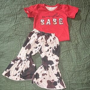 Red 'Wild Babe' Top and Cow Print Bell Bottoms